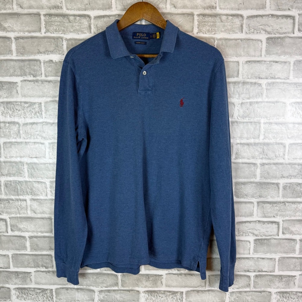 Polo Ralph Lauren Mens Custom Slim Fit Long Sleeve Polo Shirt Blue Large